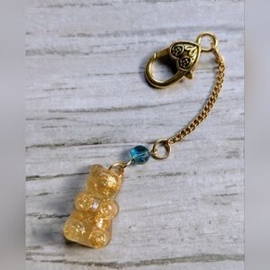 Gold Bear Bag Charm with Blue Accent